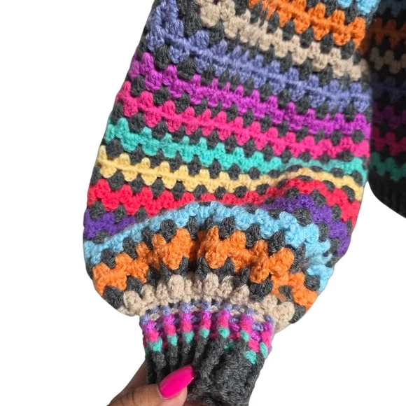 HANDMADE CROCHET OPEN FRONT GRANNY CARDIGAN SWEATER SZ M - Picture 7 of 9